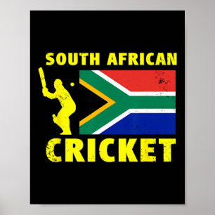 South African Cricket With South Africa Flag  Poster