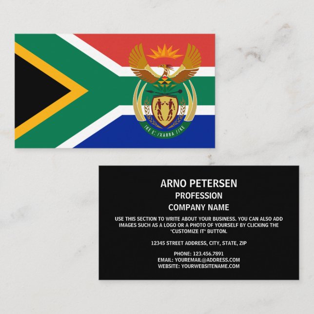South African Flag & Coat of Arms, South Africa Business Card (Front/Back)
