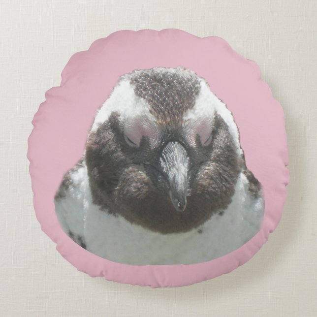 South African Penguin Face Cust. Round Pillow (Front)