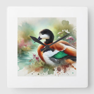South African Shelduck 210824AREF131 - Watercolor Square Wall Clock