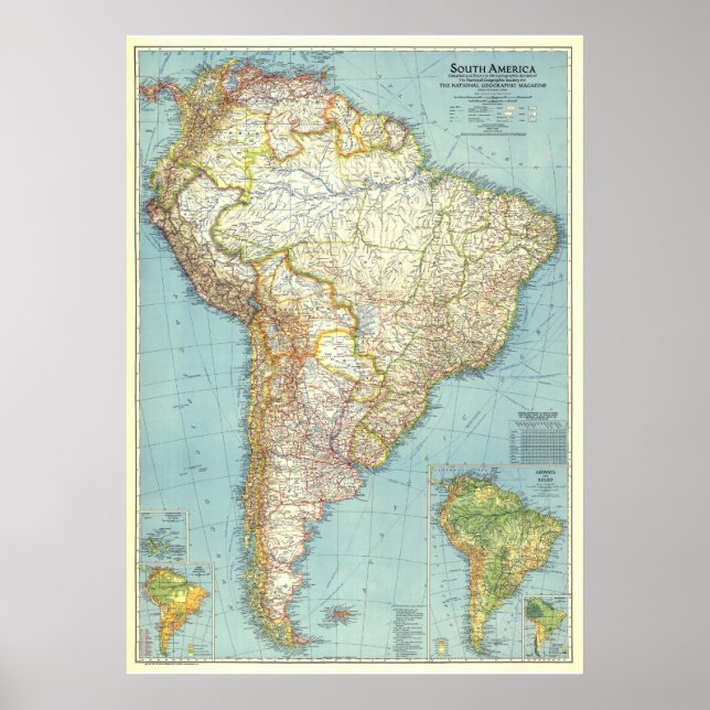 " South America: 1942 Detailed coloured MAP ... Poster (Front)