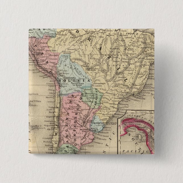 South America Map by Mitchell 15 Cm Square Badge (Front)