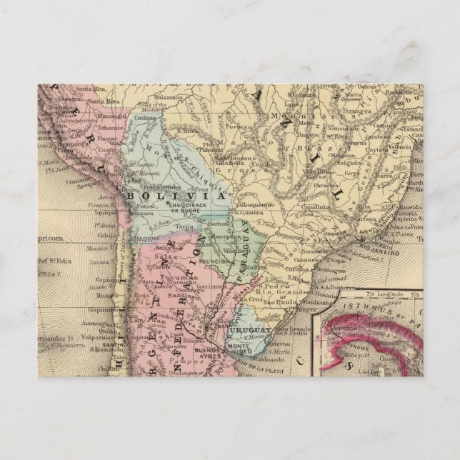 South America Map by Mitchell Postcard (Front)