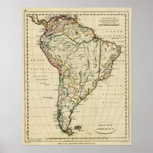 South America with boundaries outlined Poster