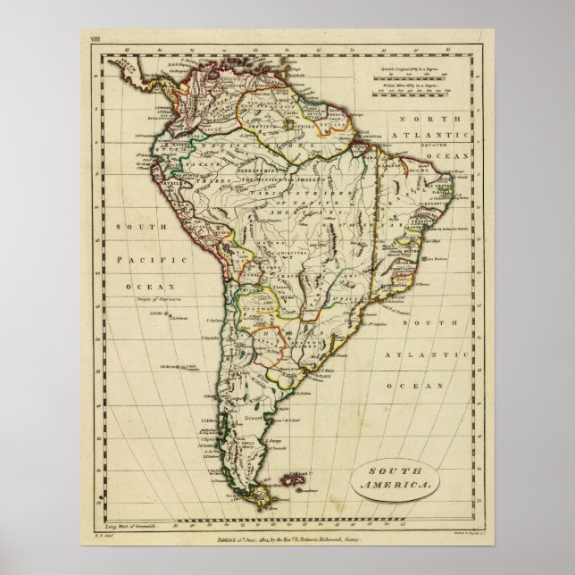South America with boundaries outlined Poster (Front)