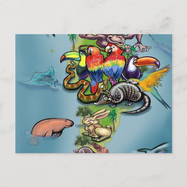 South American Animals World Map Postcard (Front)