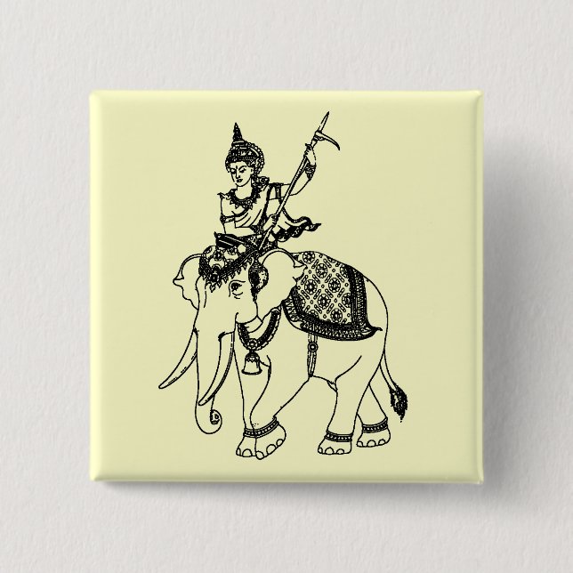 SOUTH ASIAN ART GOD ON ELEPHANT 15 CM SQUARE BADGE (Front)