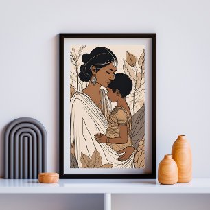 South Asian Mother & Child Embrace Art Poster