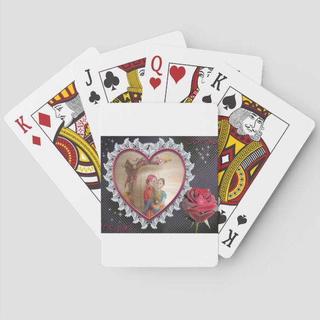 South Asian Wedding Couple on Heart Swing Art  Playing Cards (Back)