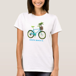 South Beach bicycle groovy 80s neon palm tree T-Shirt