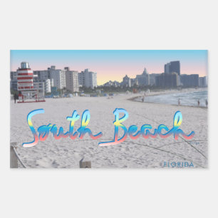 South Beach, FL City View Rectangular Sticker