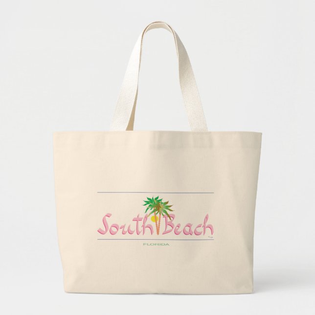 South Beach, FL Large Tote Bag (Front)