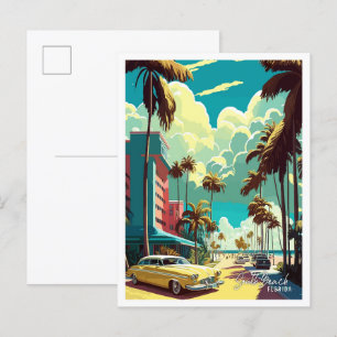 South Beach Florida Vintage Travel Illustration Postcard