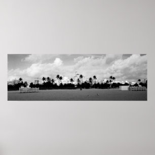 South Beach Miami, Florida Black/White Panorama Poster
