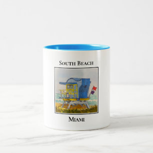South Beach Miami Florida Lifeguard Tower Blue Two-Tone Coffee Mug