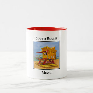 South Beach Miami Florida Lifeguard Tower Orange Two-Tone Coffee Mug