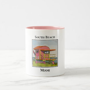 South Beach Miami Florida Lifeguard Tower Two-Tone Coffee Mug