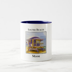 South Beach Miami Florida Lifeguard Tower Two-Tone Coffee Mug