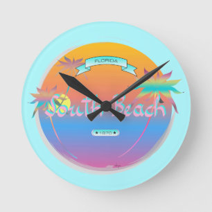 South Beach, Miami, Florida with Palms Round Clock