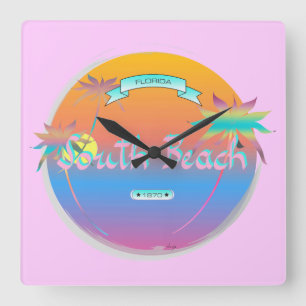 South Beach, Miami, Florida with Palms Wall Clock