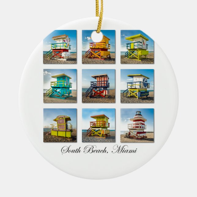 South Beach, Miami Life Guard Shacks Ceramic Ornament (Front)