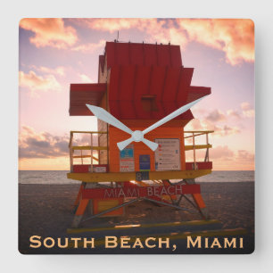 South Beach, Miami Lifeguard Stand (Ocean Rescue) Square Wall Clock