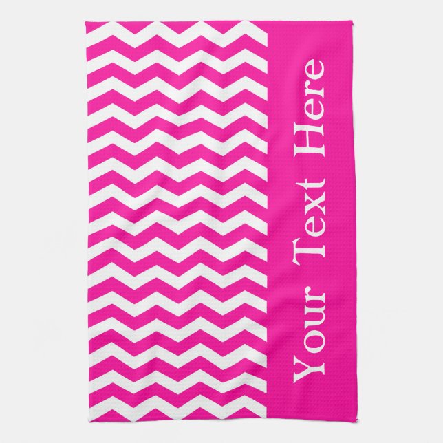South Beach Pink Wave Chevron customisable Tea Towel (Vertical)
