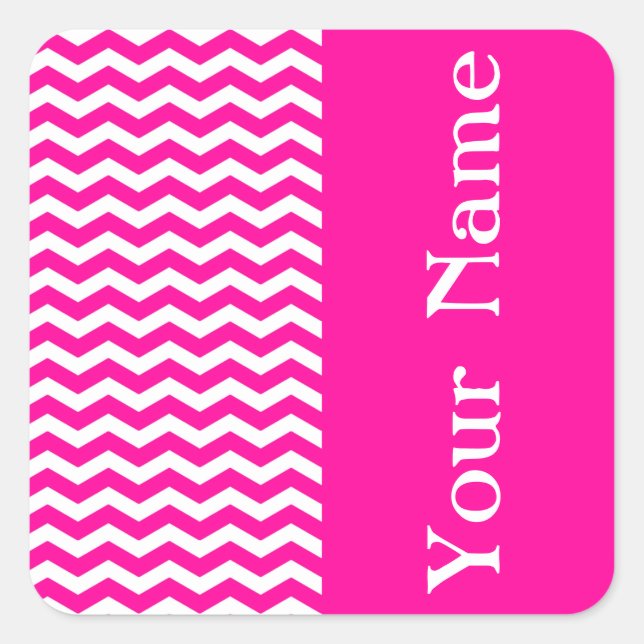 South Beach Pink Wave Chevron with name Square Sticker (Front)
