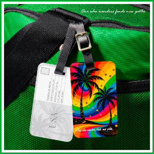 [South Beach Vibes]  Colourful Tropical Palm Tree Luggage Tag