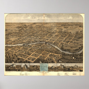 South Bend Indiana 1866 Antique Panoramic Map Poster