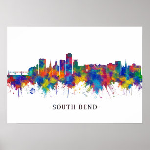South Bend Indiana Skyline Poster