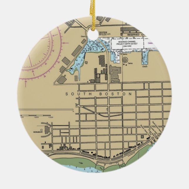 South Boston Chart Ceramic Ornament (Back)
