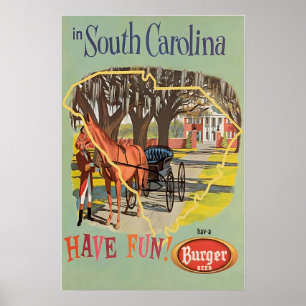 South Carolina Art Print Burger Beer Travel Poster