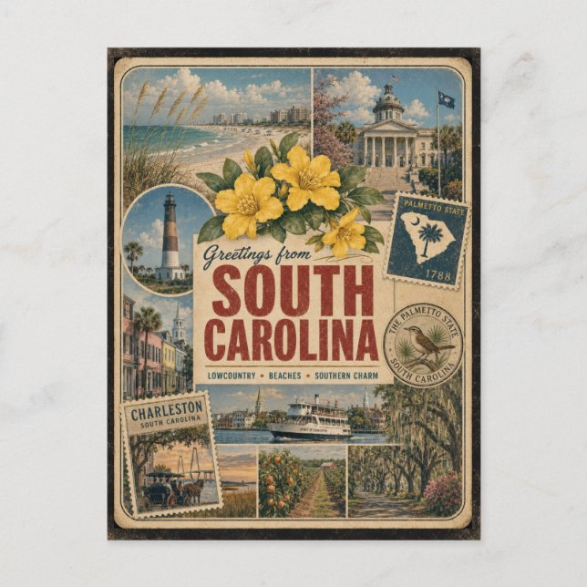 South Carolina Authentic Vintage Style Postcard (Front)