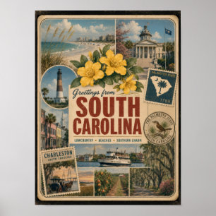 South Carolina Authentic Vintage Style Poster