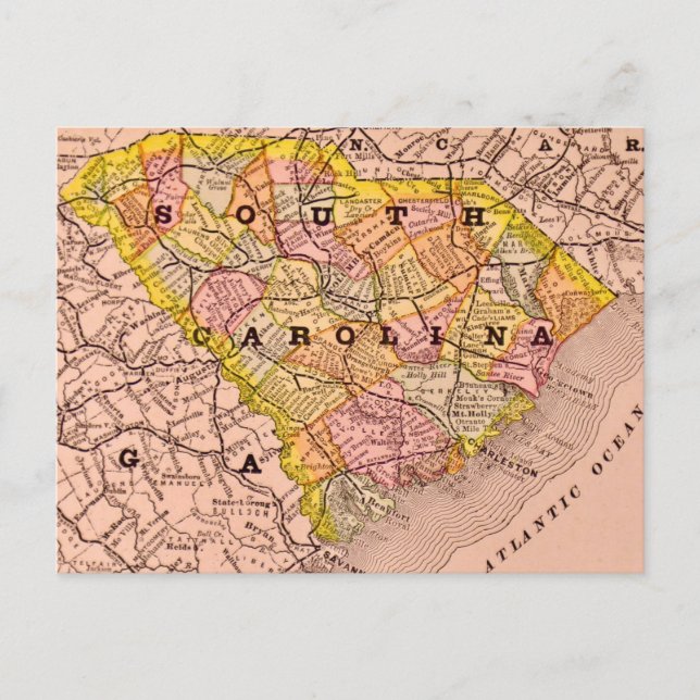 South Carolina Colourful Map Postcard (Front)