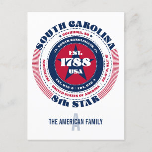 South Carolina, Columbia, SC, Patriotic, Monogram Postcard