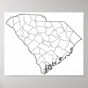 South Carolina Counties Blank Outline Map Poster