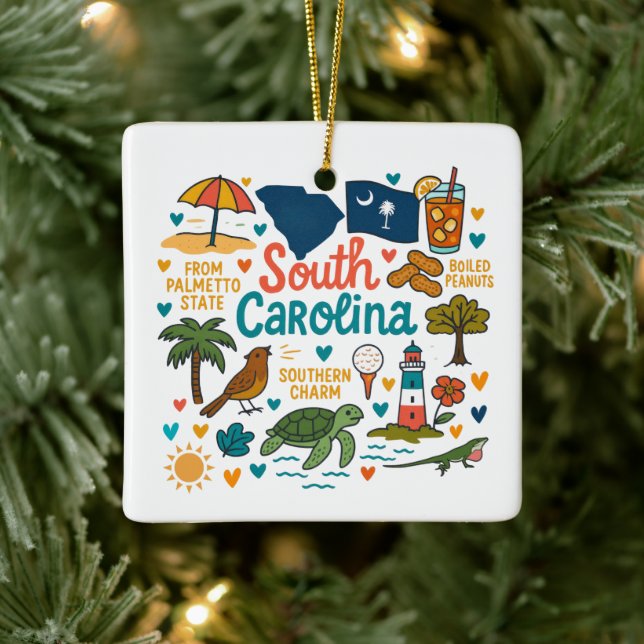 South Carolina Custom Family Trip Christmas Ceramic Ornament (Tree)