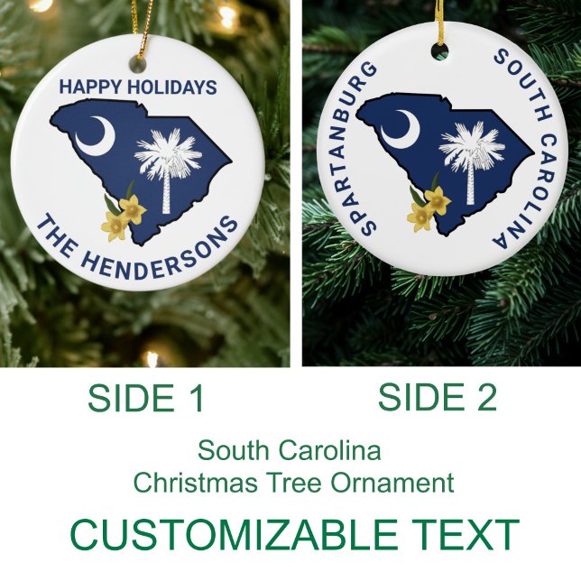 South Carolina Flag & Flower Yellow Jessamine Ceramic Ornament (Creator Uploaded)