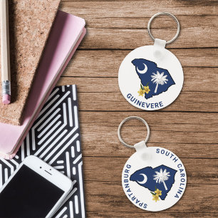 South Carolina Flag & Flower Yellow Jessamine Key Ring