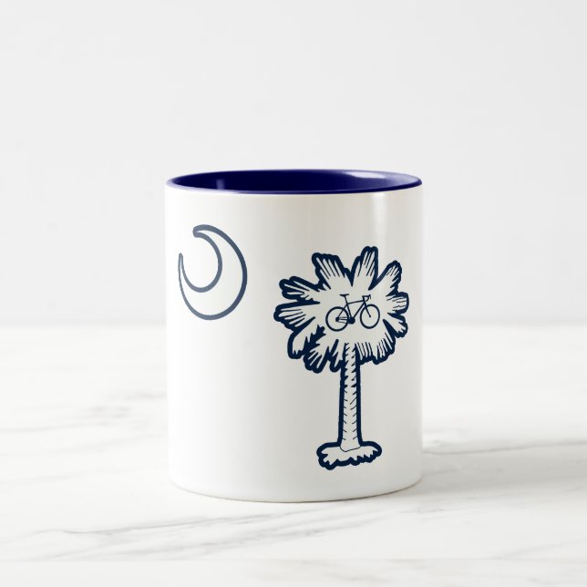South Carolina Flag Palm Tree Bike Two-Tone Coffee Mug (Center)