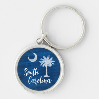 South Carolina Flag with Palmetto Tree Blue Key Ring