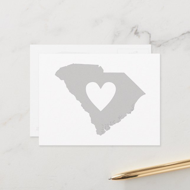 South Carolina Grey State Map Shape with Heart Postcard (Front/Back In Situ)