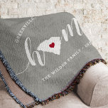 South Carolina Home State Personalised Throw Blanket<br><div class="desc">Show some home state pride with this cute rustic grey throw blanket featuring "home" in white calligraphy script lettering with a silhouette map of the state of South Carolina standing in for the letter "O." A red heart illustration inside the state map completes the design; you can change the position...</div>