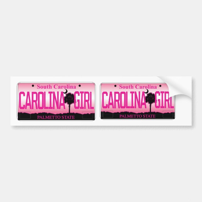 South Carolina License Plate "Carolina Girl" Bumper Sticker (Front)