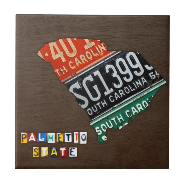 South Carolina License Plate Map Ceramic Tile V3 (Front)