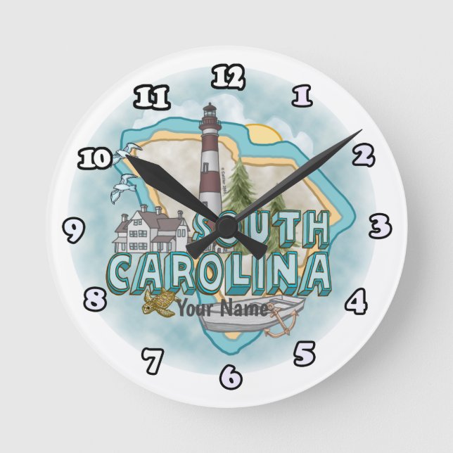 South Carolina Lighthouse  Round Clock (Front)