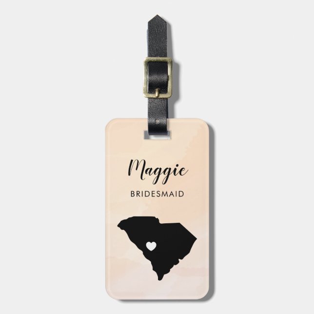 South Carolina Map Luggage Tag, Wedding Party Tag (Front Vertical)