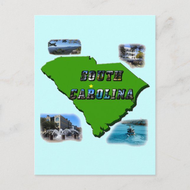 South Carolina Map, Photos and Text Postcard (Front)